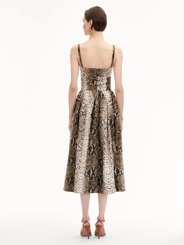 Women Oscar De La Renta Dresses Snake Cotton Poplin Dress Olive Women Oscar De La Renta Dresses Snake Cotton Poplin Dress Olive