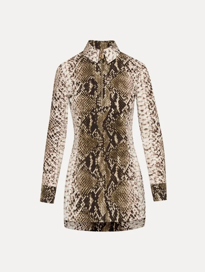 Women Oscar De La Renta Dresses Snake Cotton Poplin Shirt Dress Olive