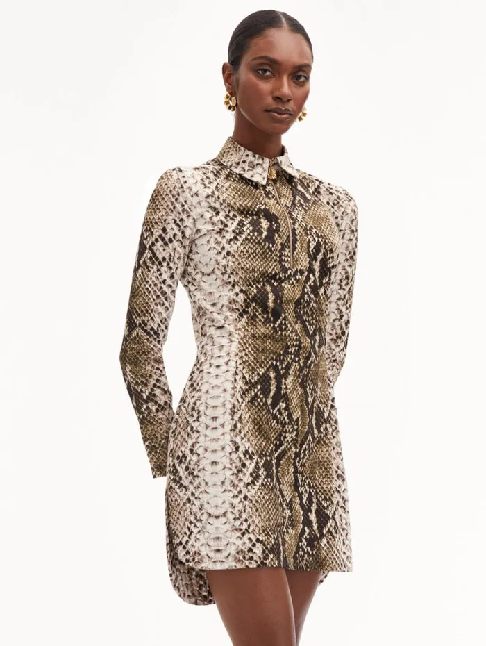 Women Oscar De La Renta Dresses Snake Cotton Poplin Shirt Dress Olive Women Oscar De La Renta Dresses Snake Cotton Poplin Shirt Dress Olive