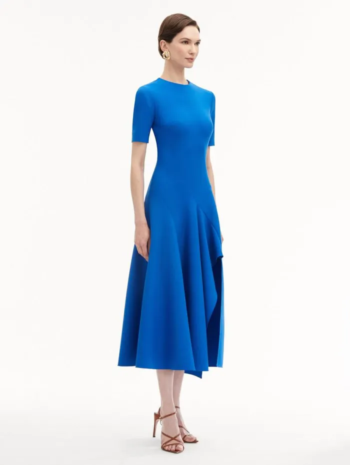 Women Oscar De La Renta Dresses Wave Detail Midi Dress Lapis Women Oscar De La Renta Dresses Wave Detail Midi Dress Lapis