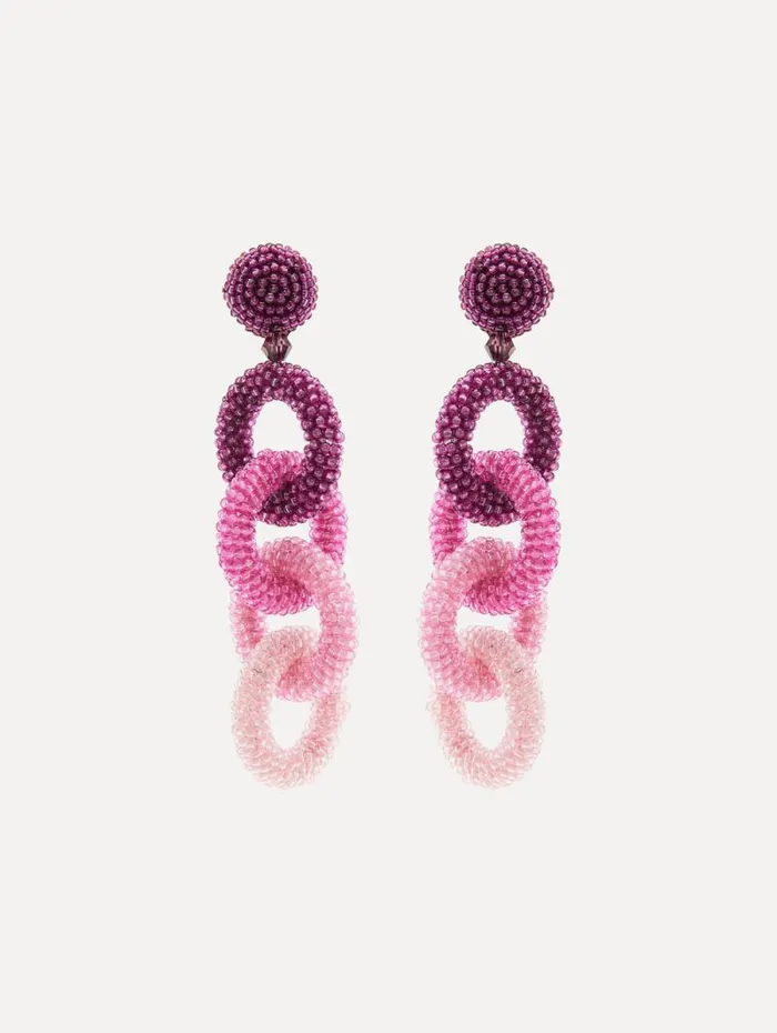 Women Oscar De La Renta Earrings Beaded ChainLink ClipOn Earrings Purple