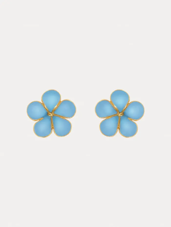 Women Oscar De La Renta Earrings Enamel Flower Stud Earrings Blue