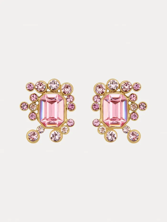 Women Oscar De La Renta Earrings Mixed Crystal Cluster Earrings Rose Multi