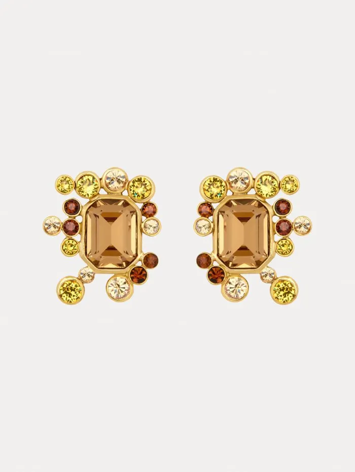 Women Oscar De La Renta Earrings Mixed Crystal Cluster Earrings Topaz