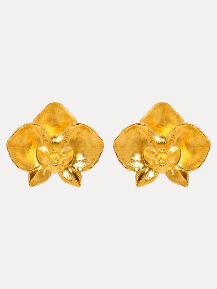 Women Oscar De La Renta Earrings Orchid ClipOn Earrings Gold