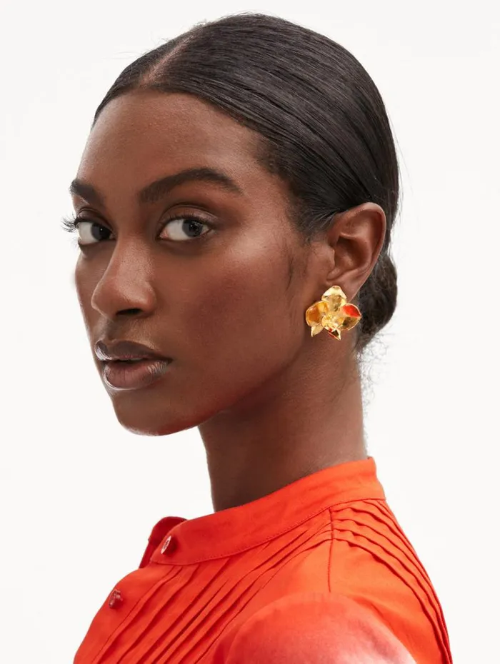 Women Oscar De La Renta Earrings Orchid ClipOn Earrings Gold Women Oscar De La Renta Earrings Orchid ClipOn Earrings Gold