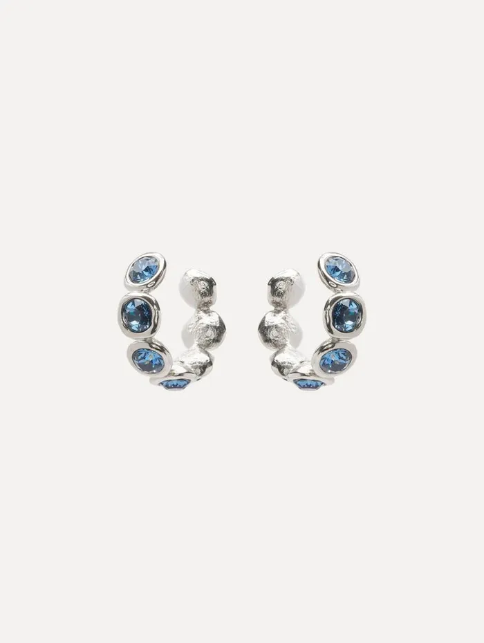 Women Oscar De La Renta Earrings Round Stone Hoop Earrings Denim Blue