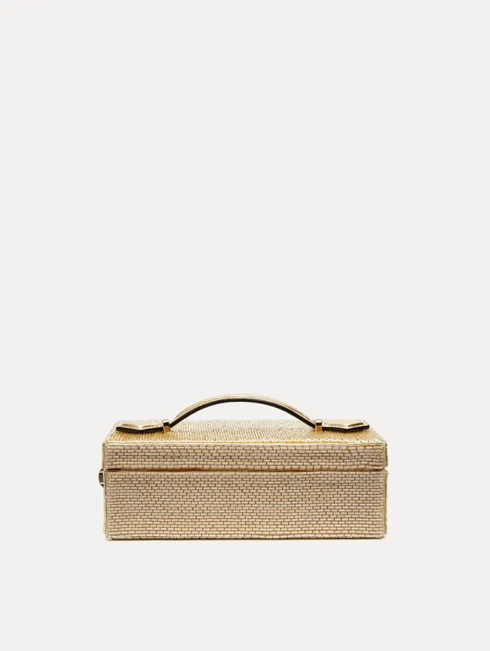 Women Oscar De La Renta Handbags Bugle Bead Embroidered Alibi Minaudiere Champagne Women Oscar De La Renta Handbags Bugle Bead Embroidered Alibi Minaudiere Champagne
