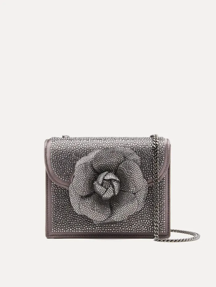 Women Oscar De La Renta Handbags Crystal Pav Mini TRO Bag Smoke Gunmetal