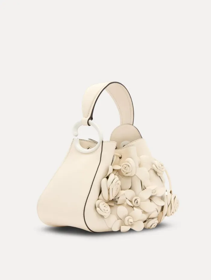 Women Oscar De La Renta Handbags Floral Appliqu O Handle Bag Ivory
