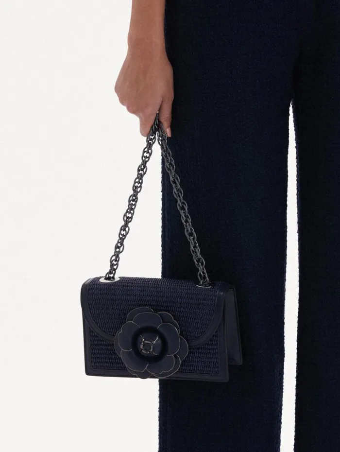 Women Oscar De La Renta Handbags Raffia Woven TRO Bag Navy Women Oscar De La Renta Handbags Raffia Woven TRO Bag Navy