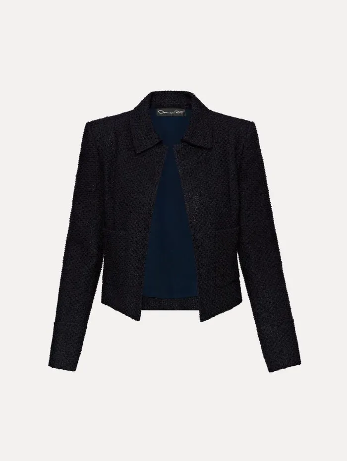Women Oscar De La Renta Jackets and Coats Boucle Tweed Jacket Dark Navy