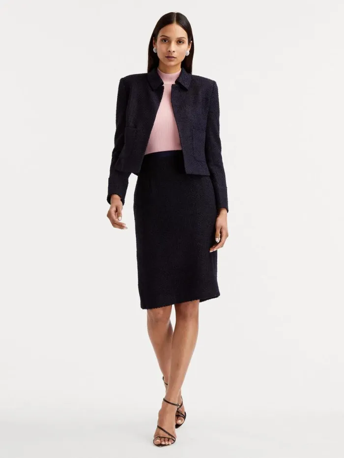 Women Oscar De La Renta Jackets and Coats Boucle Tweed Jacket Dark Navy