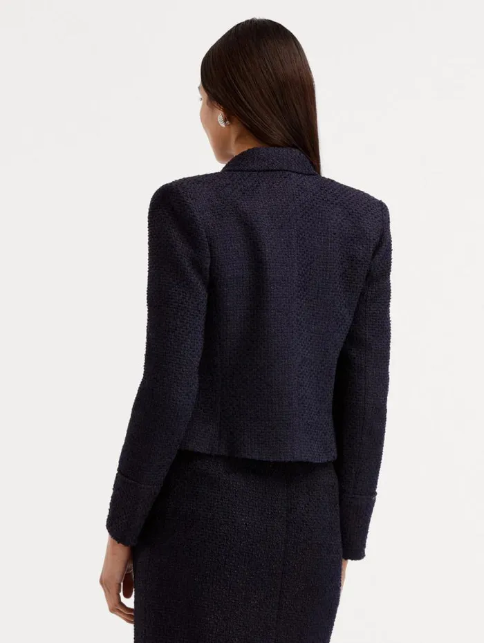Women Oscar De La Renta Jackets and Coats Boucle Tweed Jacket Dark Navy