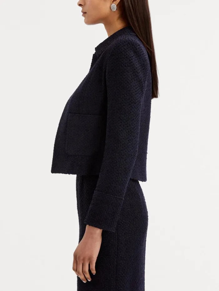 Women Oscar De La Renta Jackets and Coats Boucle Tweed Jacket Dark Navy