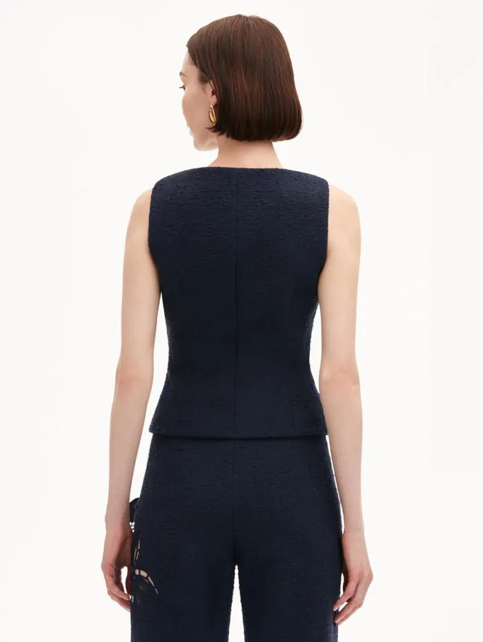 Women Oscar De La Renta Jackets and Coats O Button Cotton Tweed Vest Navy Women Oscar De La Renta Jackets and Coats O Button Cotton Tweed Vest Navy