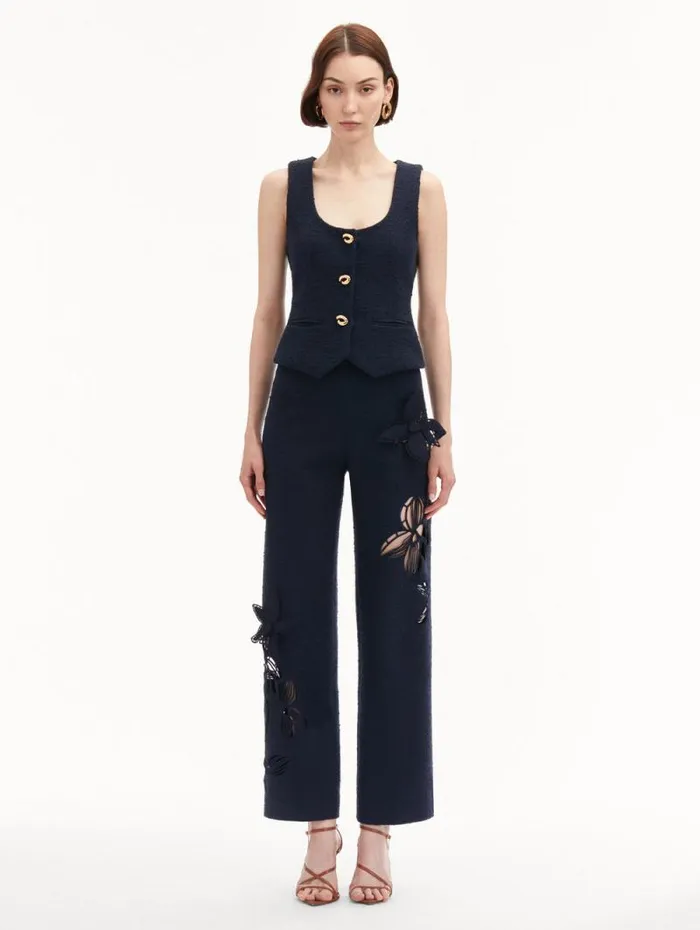 Women Oscar De La Renta Jackets and Coats O Button Cotton Tweed Vest Navy Women Oscar De La Renta Jackets and Coats O Button Cotton Tweed Vest Navy