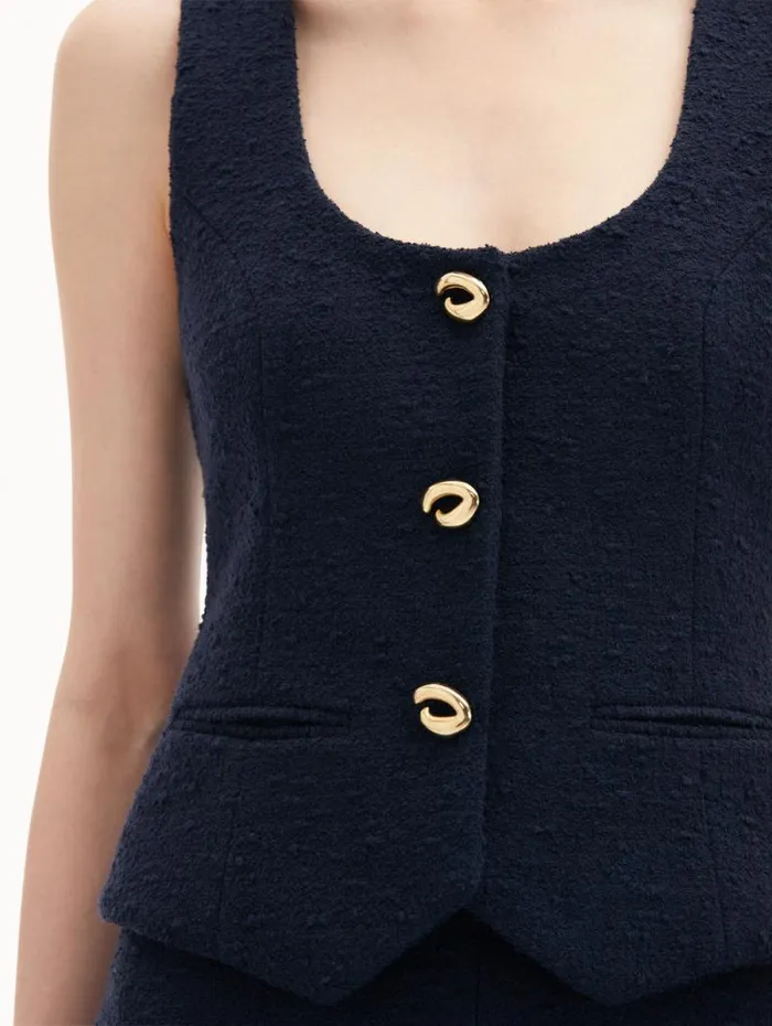 Women Oscar De La Renta Jackets and Coats O Button Cotton Tweed Vest Navy Women Oscar De La Renta Jackets and Coats O Button Cotton Tweed Vest Navy