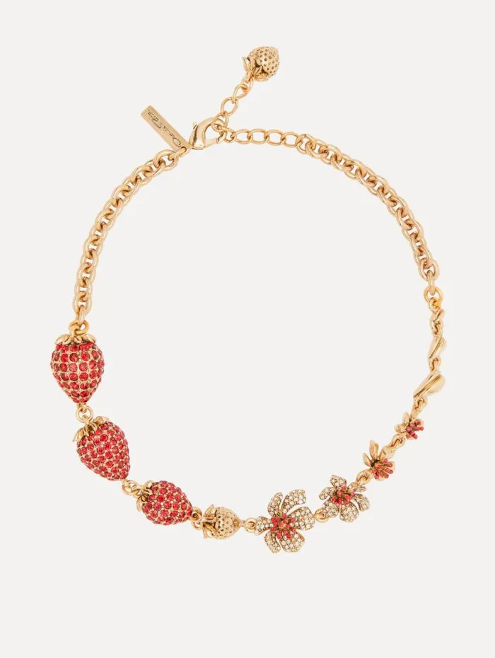 Women Oscar De La Renta Necklaces Strawberry and Flower Necklace Red