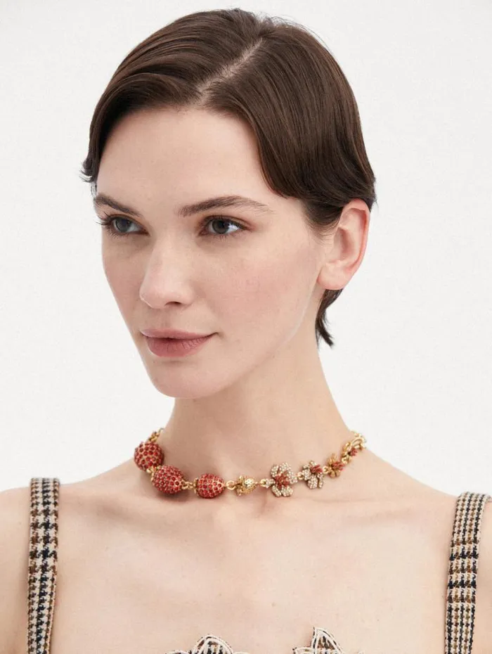 Women Oscar De La Renta Necklaces Strawberry and Flower Necklace Red Women Oscar De La Renta Necklaces Strawberry and Flower Necklace Red