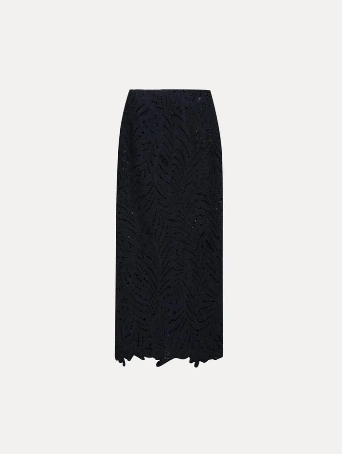 Women Oscar De La Renta Pants and Skirts Fern Cutout Tweed Pencil Skirt Navy