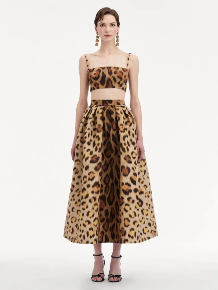 Women Oscar De La Renta Pants and Skirts Jaguar Faille Skirt Beige Multi Women Oscar De La Renta Pants and Skirts Jaguar Faille Skirt Beige Multi