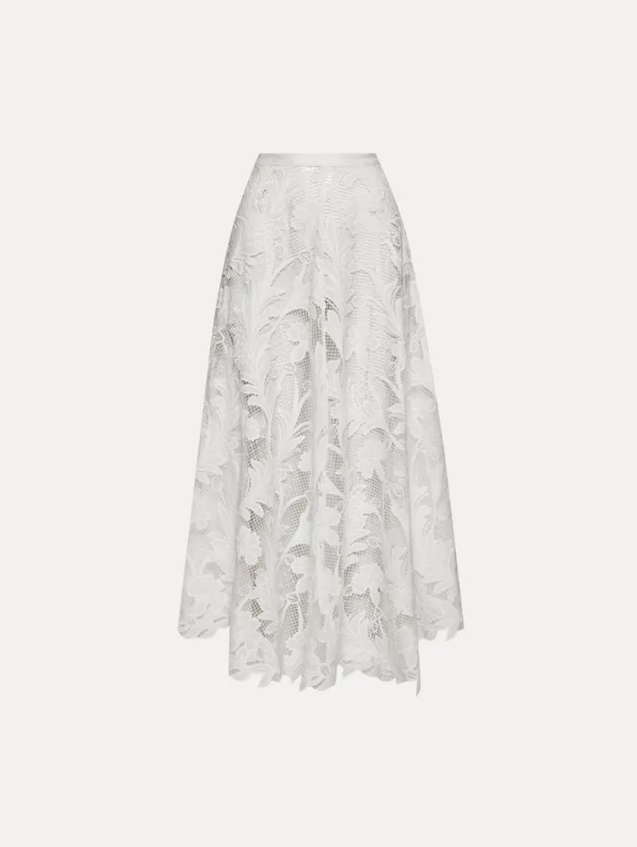 Women Oscar De La Renta Pants and Skirts Marbled Carnation Guipure Skirt White Women Oscar De La Renta Pants and Skirts Marbled Carnation Guipure Skirt White
