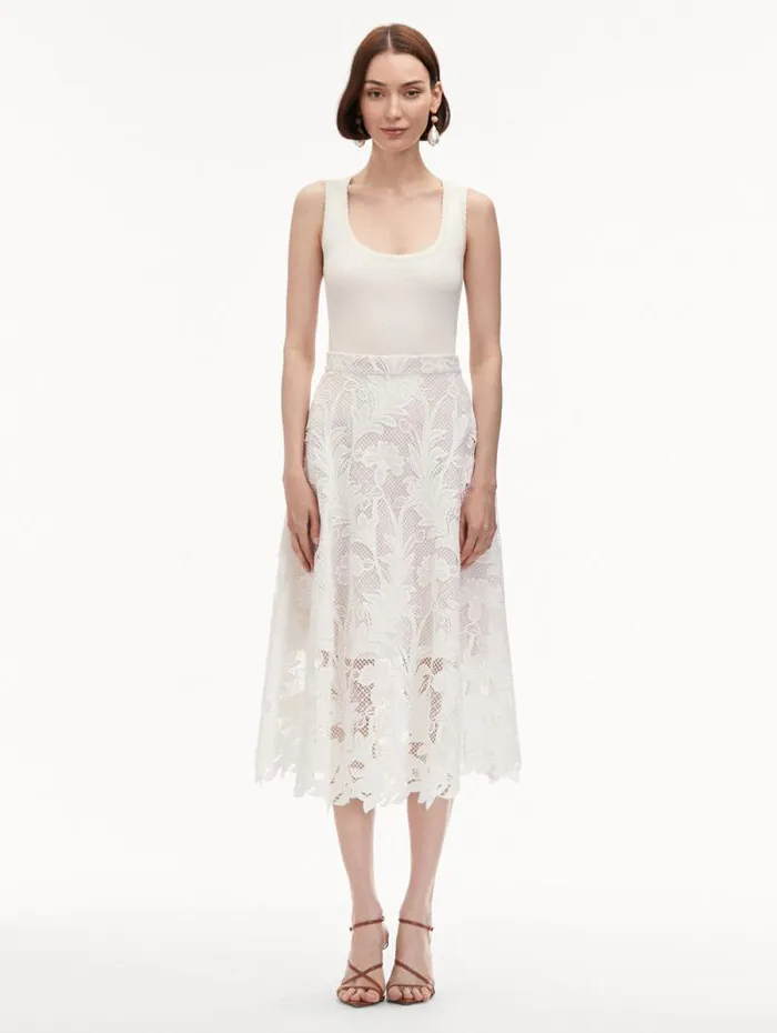 Women Oscar De La Renta Pants and Skirts Marbled Carnation Guipure Skirt White Women Oscar De La Renta Pants and Skirts Marbled Carnation Guipure Skirt White
