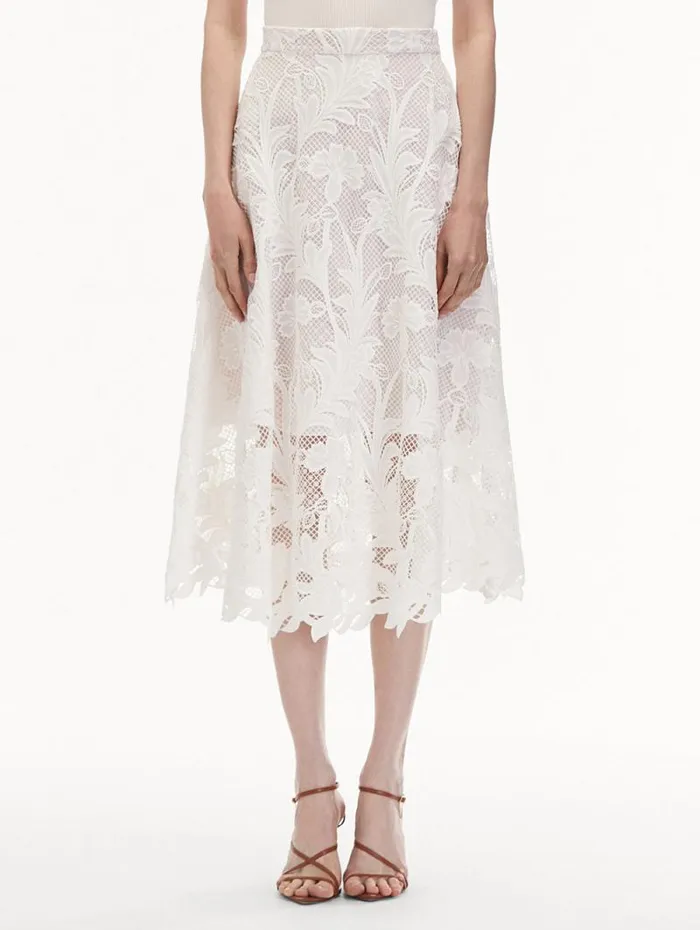 Women Oscar De La Renta Pants and Skirts Marbled Carnation Guipure Skirt White Women Oscar De La Renta Pants and Skirts Marbled Carnation Guipure Skirt White