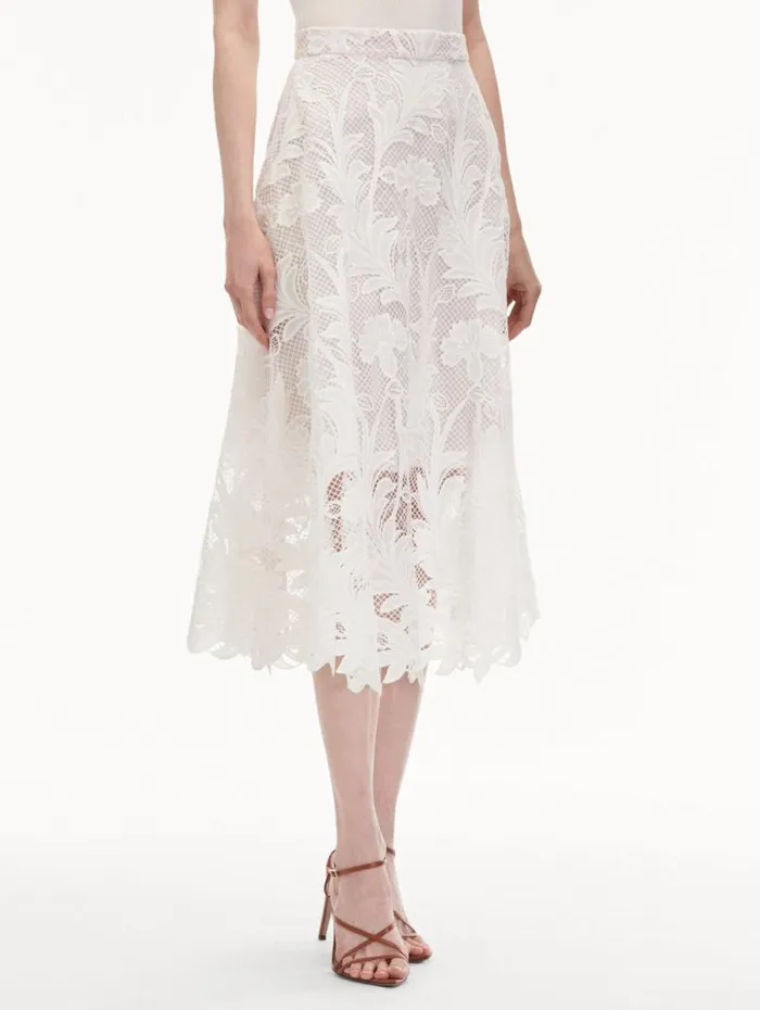 Women Oscar De La Renta Pants and Skirts Marbled Carnation Guipure Skirt White Women Oscar De La Renta Pants and Skirts Marbled Carnation Guipure Skirt White