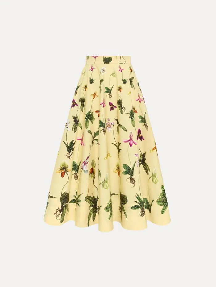 Women Oscar De La Renta Pants and Skirts Orchid Cotton Poplin Skirt Yellow Multi Women Oscar De La Renta Pants and Skirts Orchid Cotton Poplin Skirt Yellow Multi