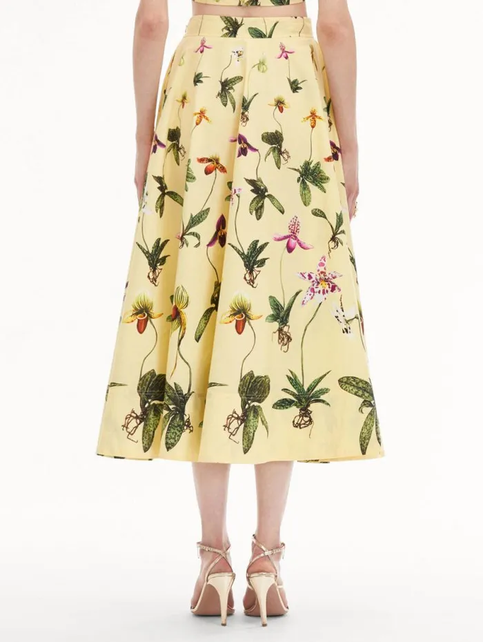 Women Oscar De La Renta Pants and Skirts Orchid Cotton Poplin Skirt Yellow Multi
