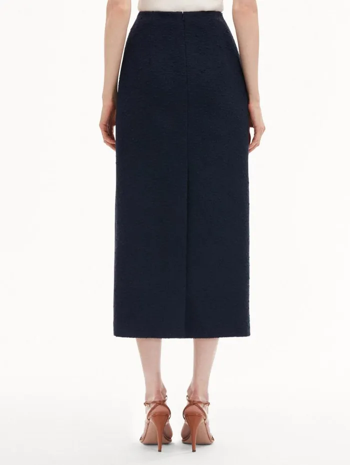 Women Oscar De La Renta Pants and Skirts Orchid Embroidered Tweed Skirt Navy
