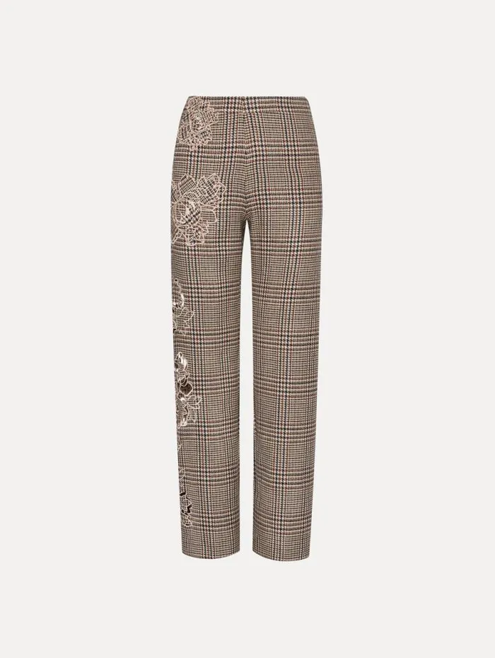 Women Oscar De La Renta Pants and Skirts Peony Guipure Appliqu Plaid Pant Cocoa Multi Women Oscar De La Renta Pants and Skirts Peony Guipure Appliqu Plaid Pant Cocoa Multi