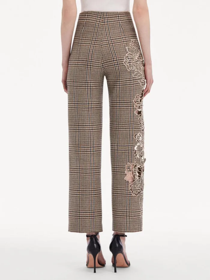 Women Oscar De La Renta Pants and Skirts Peony Guipure Appliqu Plaid Pant Cocoa Multi Women Oscar De La Renta Pants and Skirts Peony Guipure Appliqu Plaid Pant Cocoa Multi