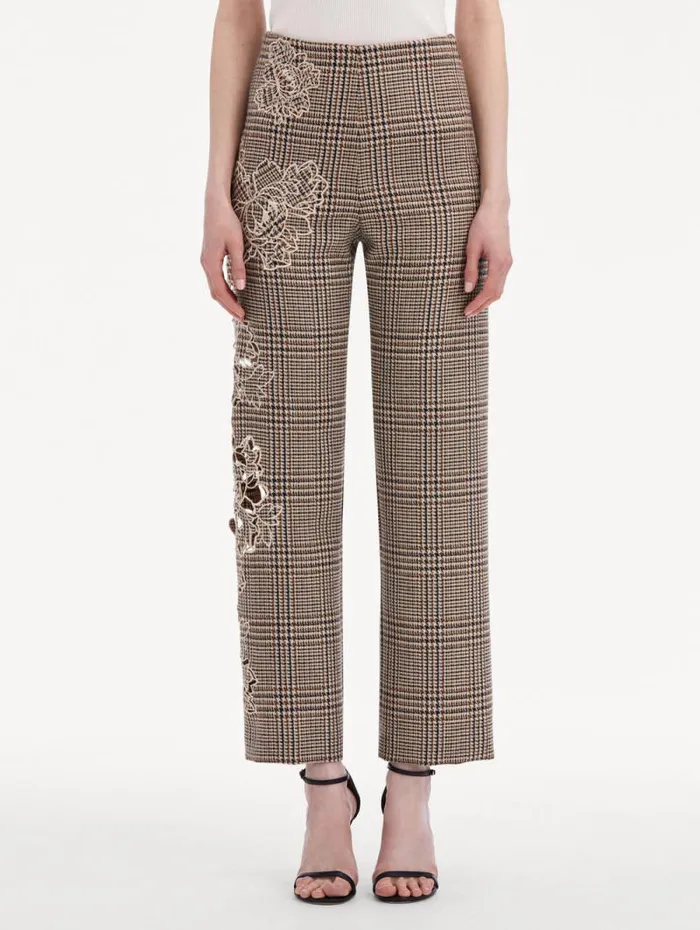 Women Oscar De La Renta Pants and Skirts Peony Guipure Appliqu Plaid Pant Cocoa Multi Women Oscar De La Renta Pants and Skirts Peony Guipure Appliqu Plaid Pant Cocoa Multi