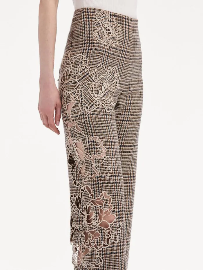 Women Oscar De La Renta Pants and Skirts Peony Guipure Appliqu Plaid Pant Cocoa Multi Women Oscar De La Renta Pants and Skirts Peony Guipure Appliqu Plaid Pant Cocoa Multi