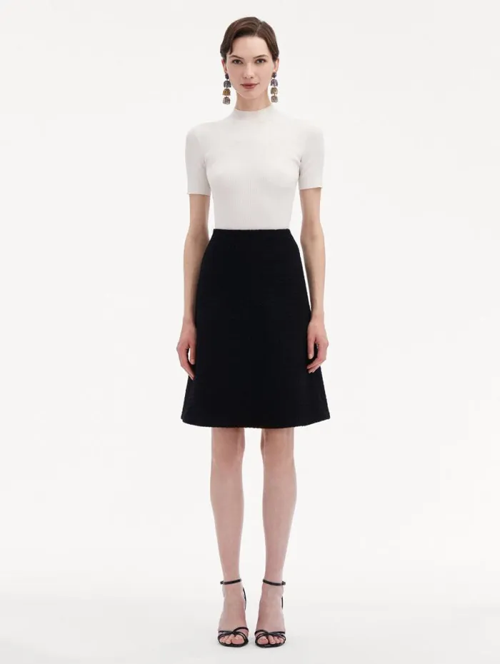 Women Oscar De La Renta Pants and Skirts Wool Tweed Skirt Black