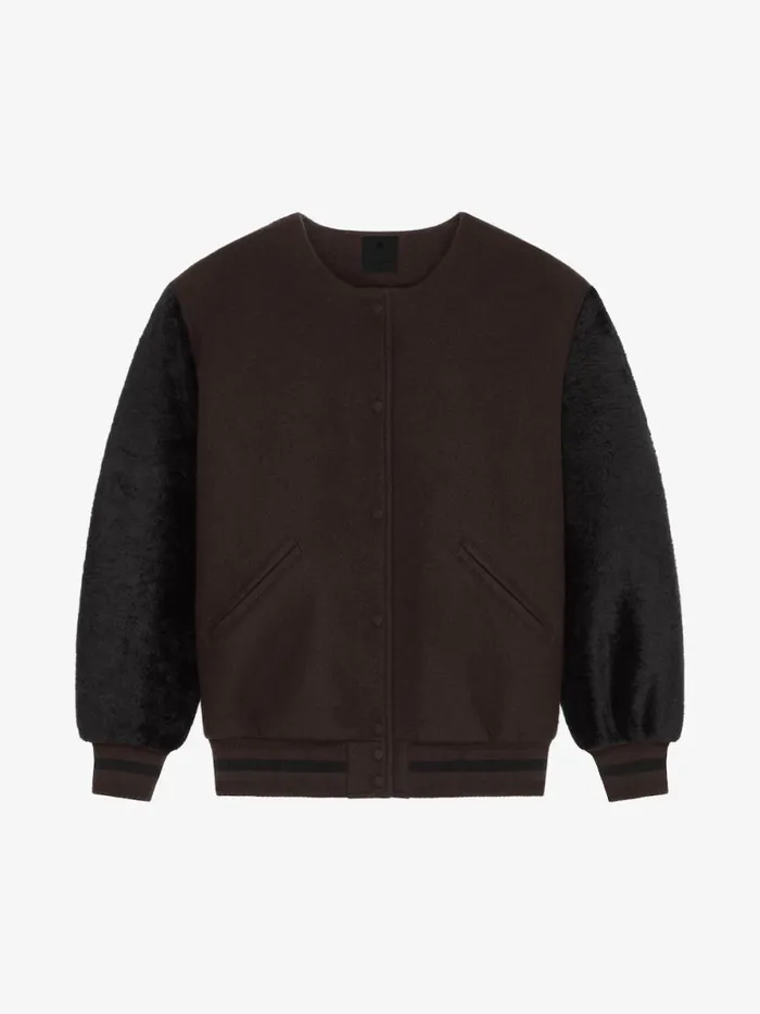 Women Outerwear and Blousons Givenchy Oversized Varsity Jacket In Wool And Shearling Dark Brown