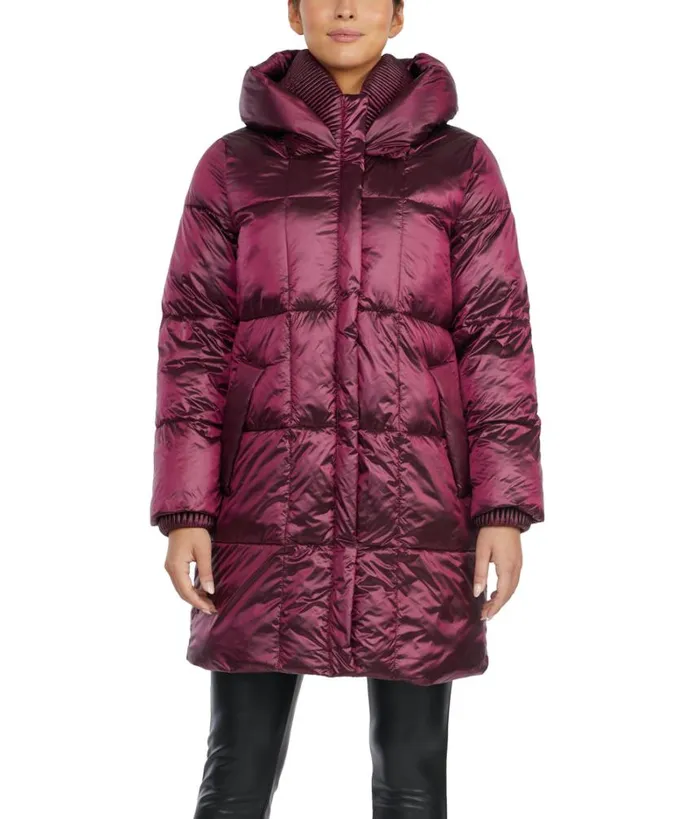 Women Outerwear Badgley Mischka Pearl Nylon Quilted Coat Berry