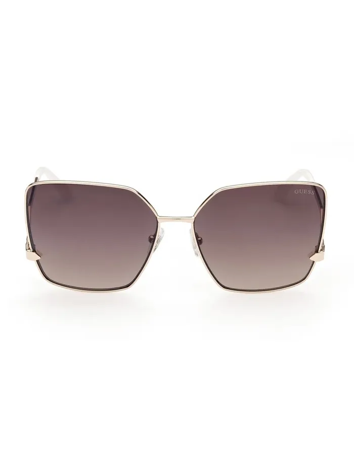 Women Oversized Square Zigzag Sunglasses Gold WTort Arm Sunglasses GUESS