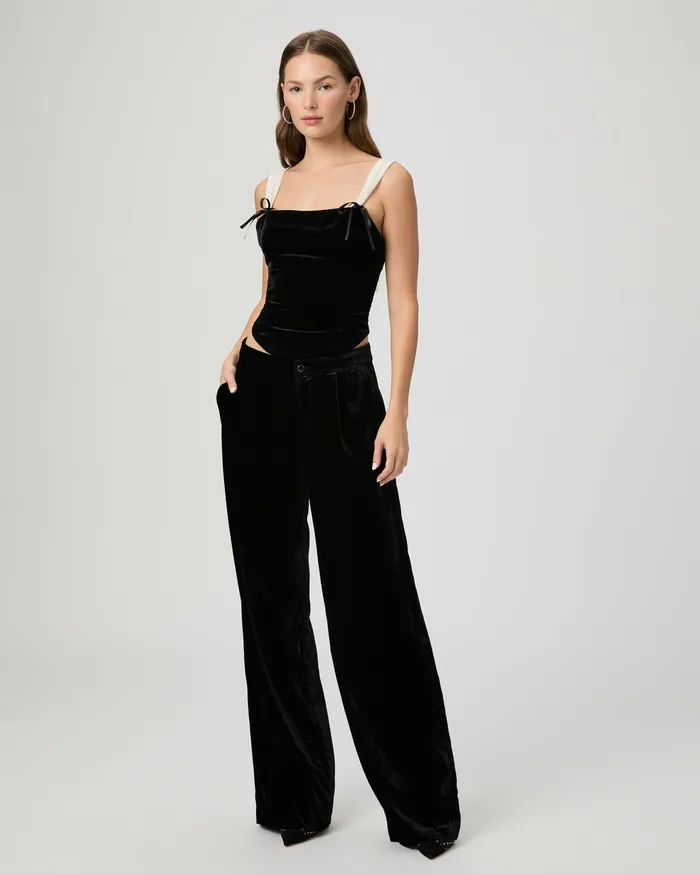 Women PAIGE Kara Wide Leg Pant 8211 Black Velvet Pants