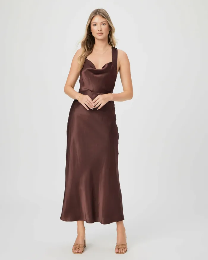 Women PAIGE Marcel Dress 8211 Rum Raisin Silk Satin Dresses