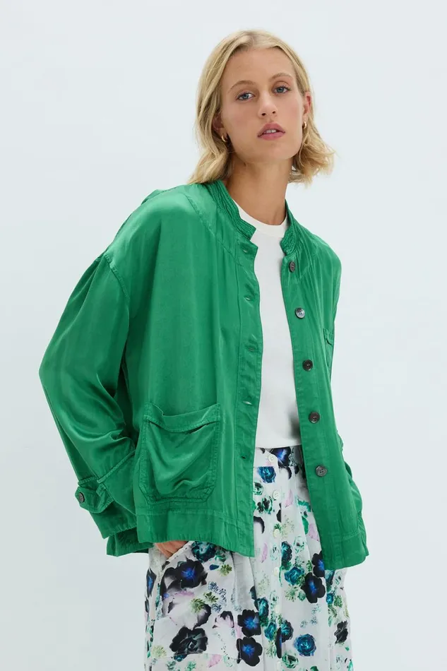Women Pebble Satin Jade Fountain Jacket Raquel Allegra Jackets
