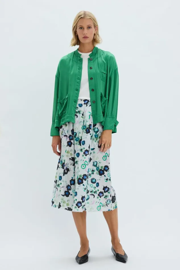 Women Pebble Satin Jade Fountain Jacket Raquel Allegra Jackets