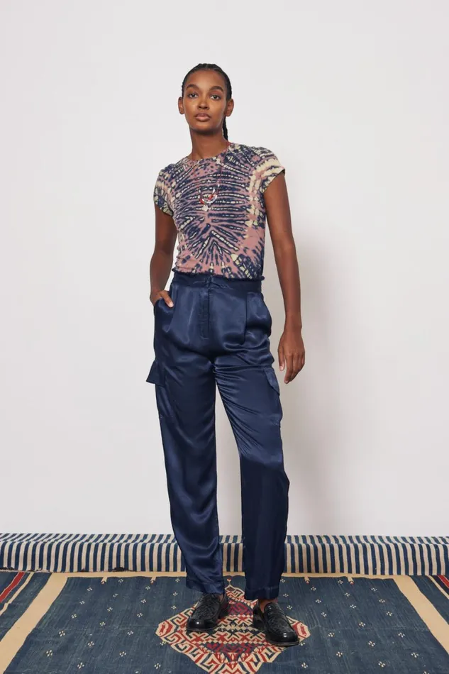 Women Pebble Satin Midnight Carly Pant Raquel Allegra Bottoms