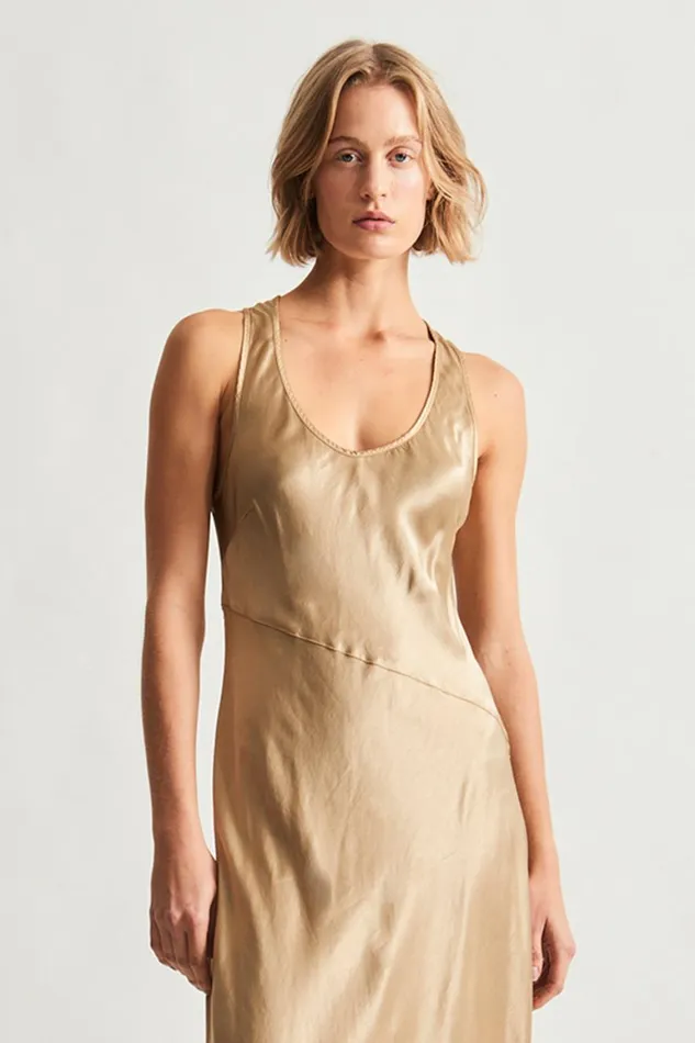 Women Pebble Satin Sand Valentina Midi Dress Raquel Allegra Tops