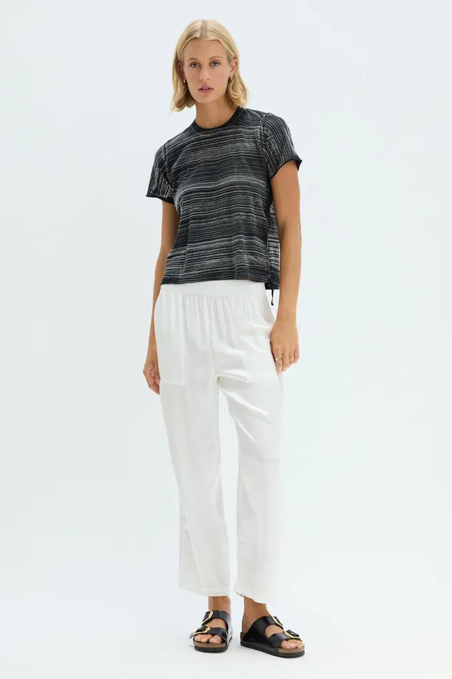 Women Pebble Satin Washed White Trapunto Pant Raquel Allegra Bottoms