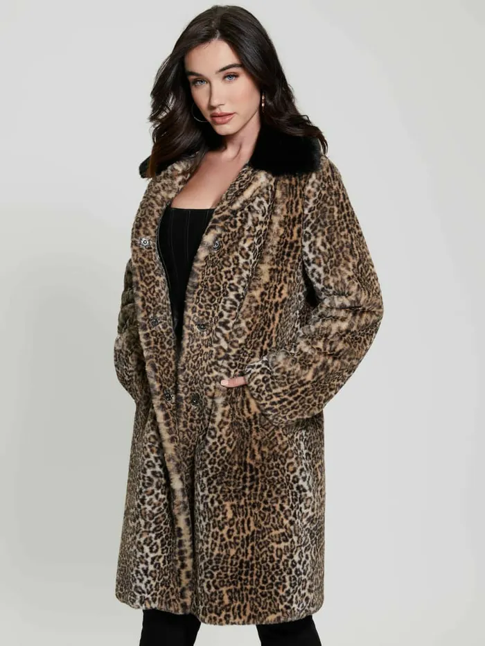 Women Petra FauxFur Leopard Coat Natural Leo Combo Jackets and Coats GUESS Women Petra FauxFur Leopard Coat Natural Leo Combo Jackets and Coats GUESS