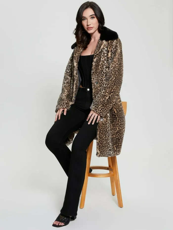 Women Petra FauxFur Leopard Coat Natural Leo Combo Jackets and Coats GUESS Women Petra FauxFur Leopard Coat Natural Leo Combo Jackets and Coats GUESS